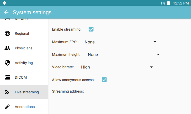System Settings Live Streaming